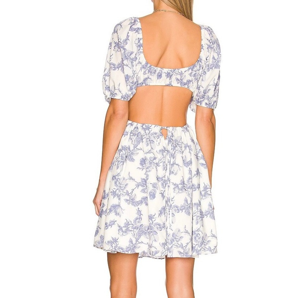 Bardot Eden Mini‎ Dress XL Lilac Blue Floral Side Cutouts Coquette BabyDoll Boho - Picture 14 of 16
